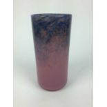 Monart pink and blue mottled art glass cylindrical vase