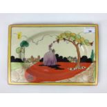 Clarice Cliff Royal Staffordshire The Biarritz Applique rectangular plate decorated with a lady in p