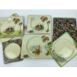 Collection of Clarice Cliff Royal Staffordshire The Biarritz rectangular plates, decorated in variou