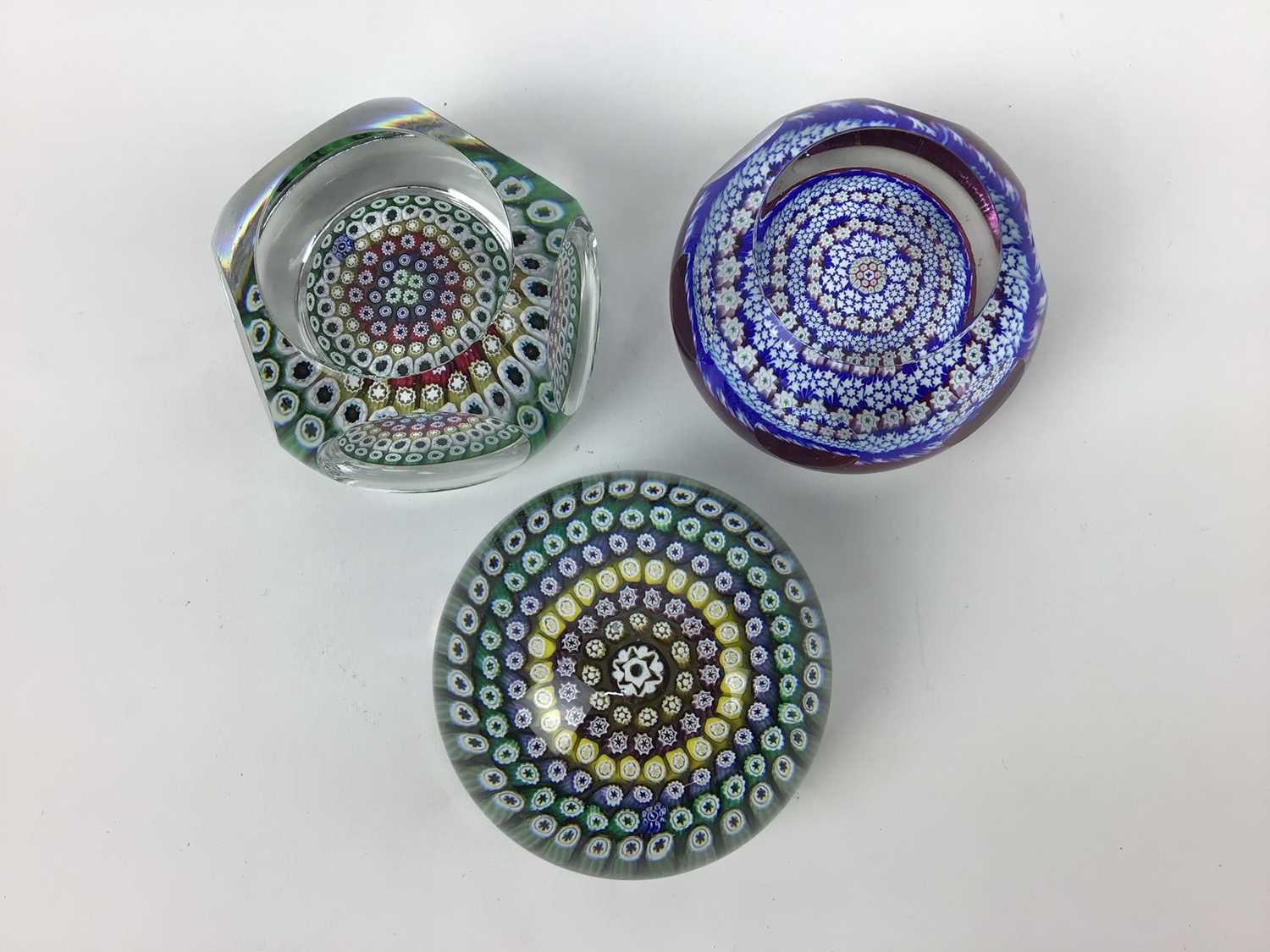 Three Whitefriars art glass paperweights with date canes for 1975, 1979 and 1985 (3)