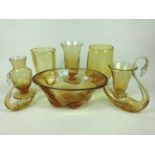 Fifteen pieces of Whitefriars Amber glass including vase with original sticker, 17cm high