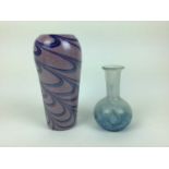 Stylish Art glass vase with blue swirls on pink ground, 21cm high and one other art glass vase