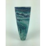 Malcolm Sutcliffe blue art glass vase, decorated with dolphins