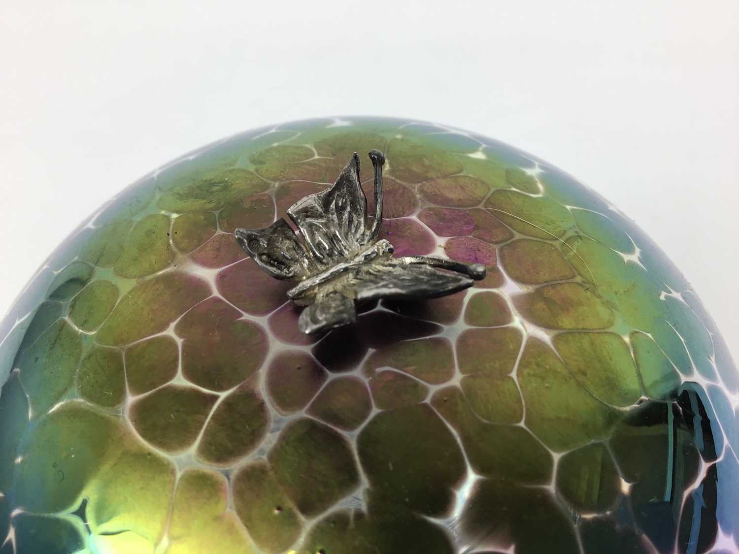John Ditchfield Glasform iridescent mushroom with silver butterfly, signed, 12cm high - Image 3 of 4