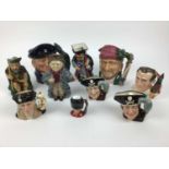 Seven Royal Doulton character jugs and three others