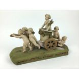 Impressive Royal Dux porcelain model of figures and chariot, pink triangle mark to base, 42cm wide,