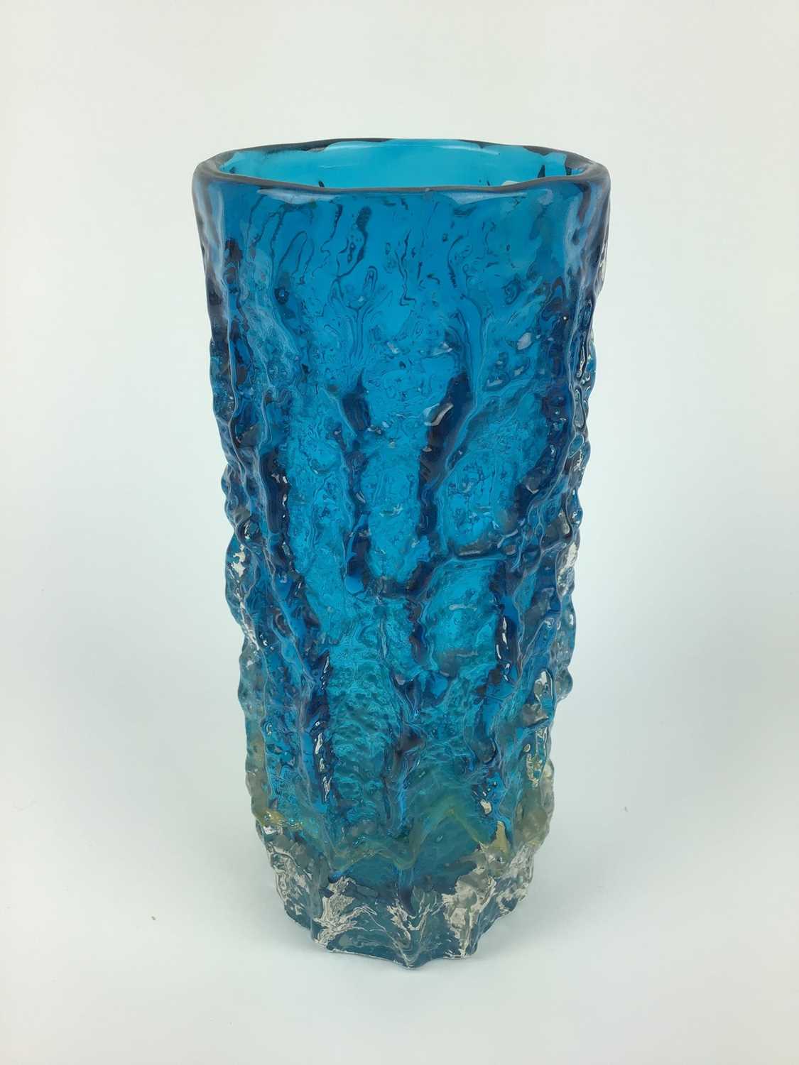 Whitefriars ruby red bark vase designed by Geoffrey Baxter, 23cm high, another kingfisher blue bark - Image 4 of 8