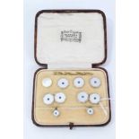Fine 1930s set of 9ct and 18ct gold, mother of pearl and sapphire set dress studs and pair cufflinks