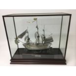 H.M.S.Victory , a fine quality white metal and parcel gilt model of Nelsons famous flagship with fin