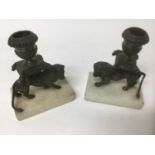 Pair of 19th century grand tour bronze dwarf candlesticks