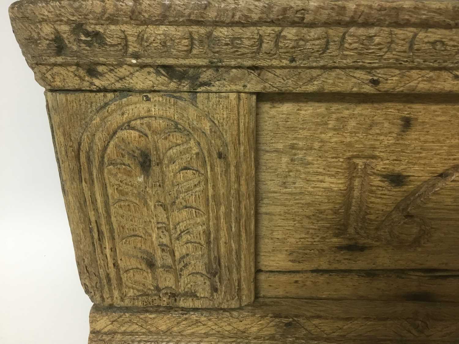 17th century carved and dated oak plaque - Image 3 of 4