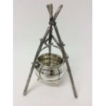 Unusual Victorian Silver plated novelty dish in the form of a cauldron, with swing handle suspended