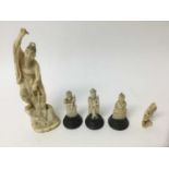 Two late 19th / early 20th century Japanese carved ivory figure, together with three Indian ivory de