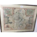 John Speede, 17th century hand coloured engraved map of 'Stafford Countie and Towne' with plans of S