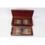 Fine set 12 George III silver bladed dessert knives with mother o pearl handles and engraved Truelov