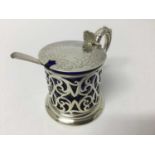 Victorian silver mustard with blue glass liner
