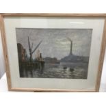 Leslie Ford (1885-1959) pastel, Londob Docks from Shadwell, signed, 36 x 47cm, glazed frame