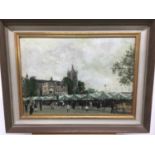 Edward Dawson (1941-1999) oil on board , Norwich market place, signed, titled to label verso, 25 x 3