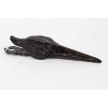 Edwardian novelty paper clip in the form of a black painted crows head with glass eyes 15 cm