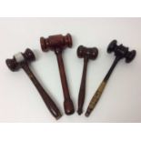 A quartet of turned wooden gavels to include ebony, one with engraved white metal plaque for the May
