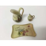 Royal Worcester miniature blush ivory vase, two other miniature Royal Worcester pieces