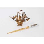 Modern Meissen paper knife and filigree ship