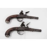 Pair fine 18th century Queen Anne Flintlock pocket pistols with turn- off cannon barrels by Adams Lo