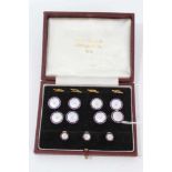 Fine set of 1950s Gentleman's 9ct gold, enamel and mother of pearl and seed pearl dress studs and pa