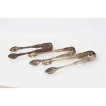 Three good quality Victorian silver Queens Pattern sugar tongs