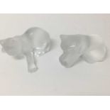 Modern Lalique cat frosted glass paperweight, boxed, together with another (without box)
