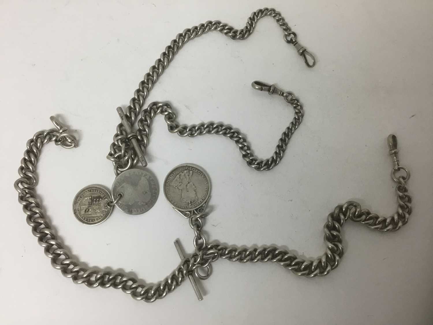 Two silver watch chains