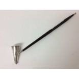 Contemporary silver topped candle snuffer with turned ebonised handle, 31cm long overall