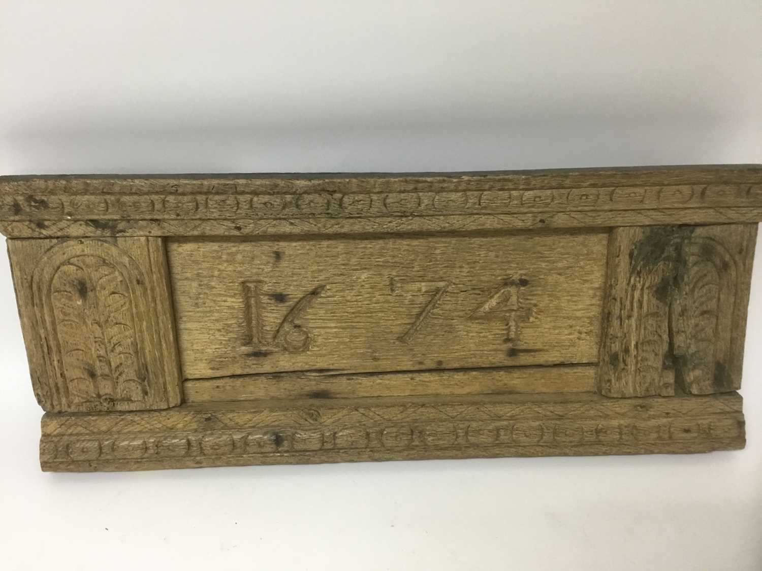 17th century carved and dated oak plaque