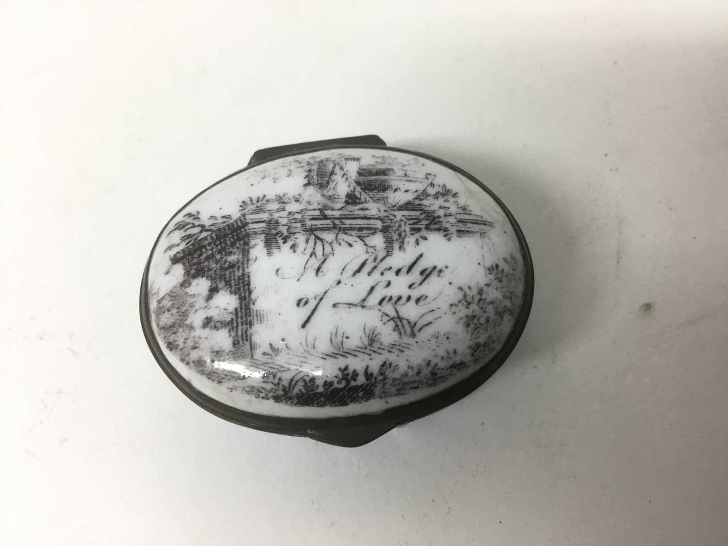 A South Staffordshire enamel patch box 'A Pledge of Love' circa 1810-20