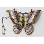 Silver, enamel and marcasite brooch in the form of a butterfly