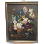 19th century style oil on canvas, still life of flowers in a vase, 50 x 39cm, framed