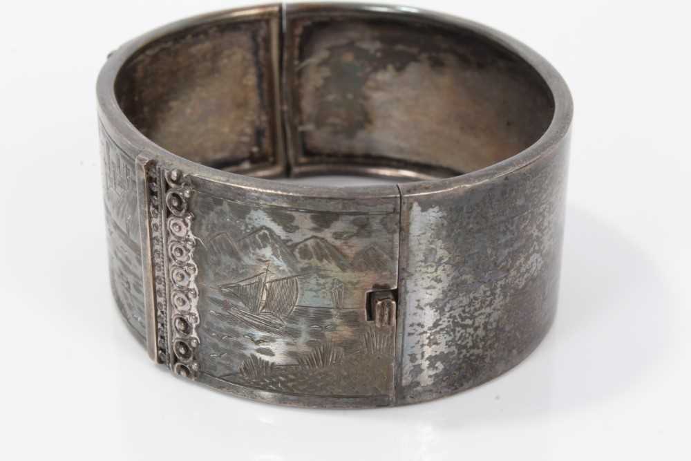 Two Victorian silver hinged bangles, one with applied and textured floral design, Birmingham 1883, t - Image 4 of 14