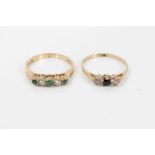 Ladies 9ct diamond and emerald dress ring and another with sapphire and diamonds (2)