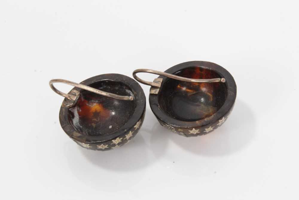 Two pairs of 19th century piqué work earrings, one pair of circular domed form with star decoration, - Image 6 of 6