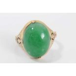 Chinese green jade/hardstone ring with an oval jade cabochon measuring approximately 19mm x 14.5mm x