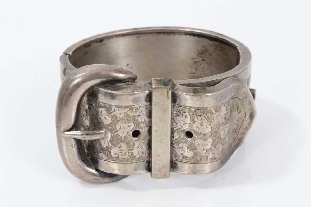 Victorian silver hinged bangle with buckle design