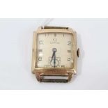 1940s Gentleman's Omega square wristwatch in 14 k gold plated case with cream dial and subsidiary se