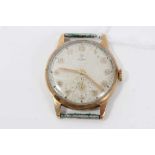 1950s Gentleman's Tudor wristwatch in 9ct gold case with matted silvered dial with gilt Arabic numer