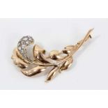 Gold and diamond floral spray brooch with pavé-set old cut diamonds in gold setting, estimated tota