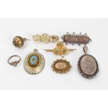 Group of Victorian jewellery to include a moonstone and seed pearl heart-shape ring, two Victorian g