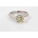 Diamond single stone ring with a brilliant cut diamond estimated to weigh approximately 1.37cts in f