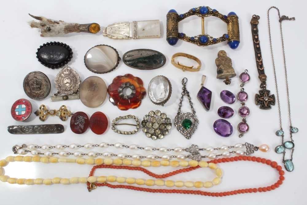 Group of antique and vintage jewellery to include silver and paste set pendant,antique coral bead ne