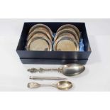 Set six silver coasters, silver pencil and two silver spoons
