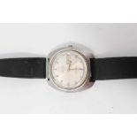 1960s gentlemen's Omega Electronic Genève wristwatch, the circular brushed satin dial with day and d