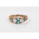 Victorian 15ct gold turquoise and half pearl ring